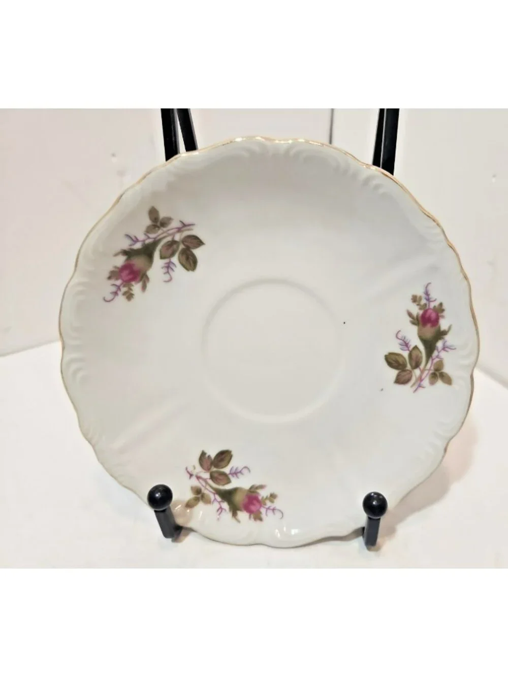 Vintage Japan Tea Cup and Saucer Flower Pink Rose With Gold Tone Rim Set of 3